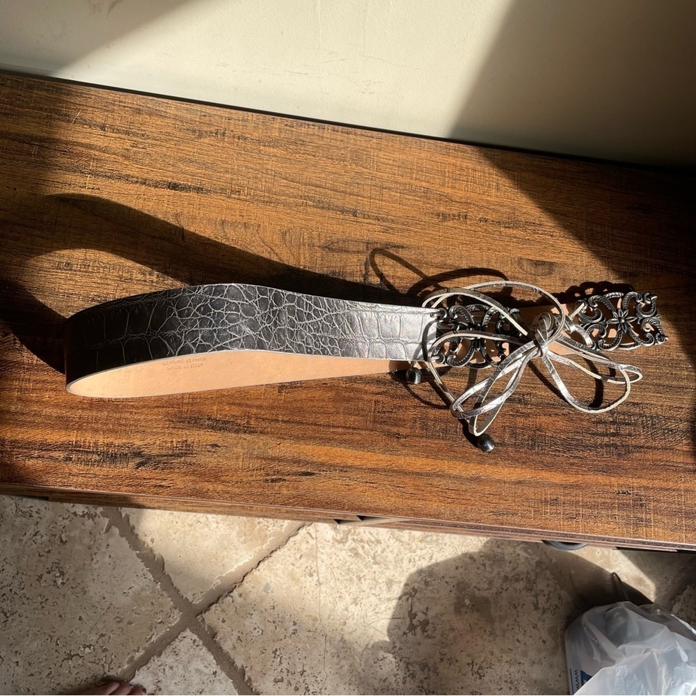 Harold's Vintage Genuine Leather Fringe Tie Belt Silver